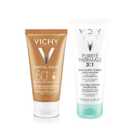 Vichy Solaires Crème Onctueuse SPF50 50Ml Et Démaquillant 100Ml Offert